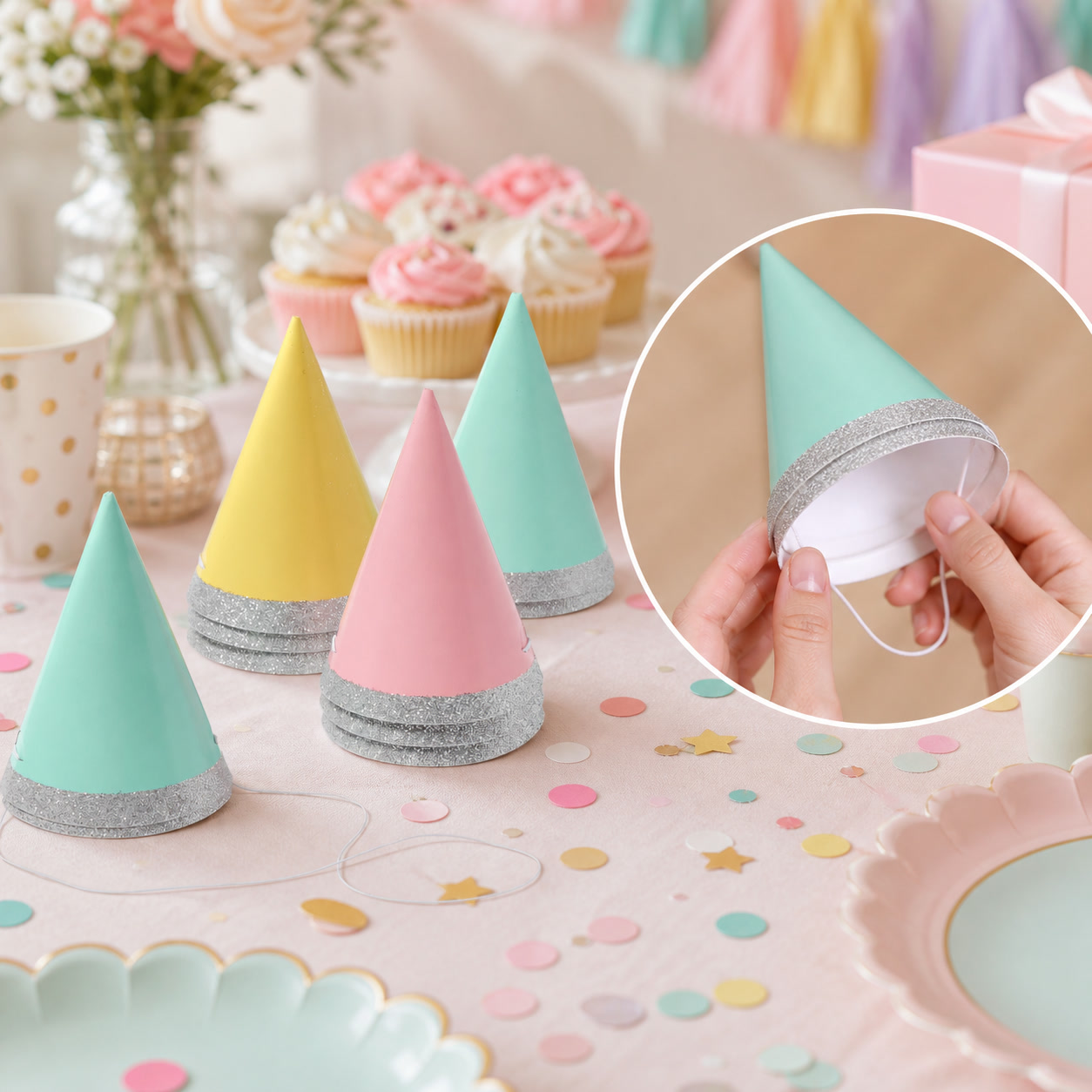 Party Hat Cone - 10ct 4 Inch Mini Glitter Party